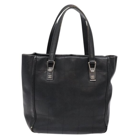 CHANEL Choco Bar COCO Mark Hand Bag Canvas Black Silver - Picture 3 of 16